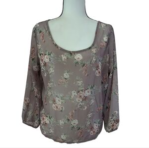 Charlotte Russe Floral Sheer Lace Crochet Feminine Blouse LARGE Purple Ivory